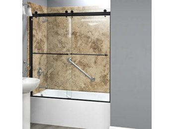 Liquid Accents Denali Shower Door Barn-Style Double Slider 60X62 Matte Black W/ 5/16 inch Clear Glass