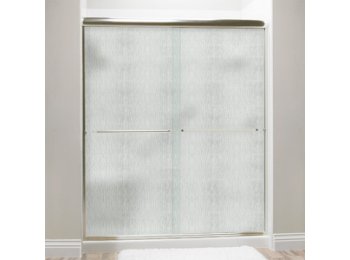 Liquid Accents Shower Door 48 x 70 Brushed Nickel with 1/4 Rain Glass, Two Towel Bars and Two Knobs