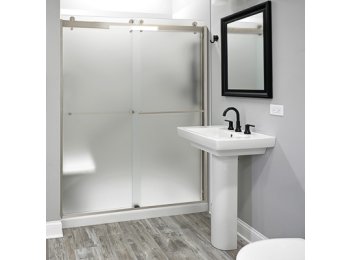 Liquid Accents 60X74 Denali Shower Door Barn-Style Double Slider, Brushed Nickel, 5/16 inch Frost Glass
