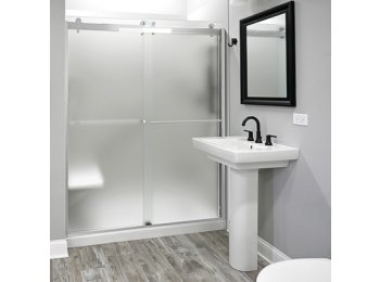 Liquid Accents 60X74 Denali Shower Door Barn-Style Double Slider, Chrome, 5/16 inch Frost Glass