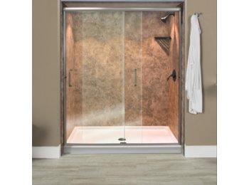 Liquid Accents Everest Shower Door 48 X 70 Brushed Nickel W/ 1/4 Clear Glass, (2) Vertical Handles