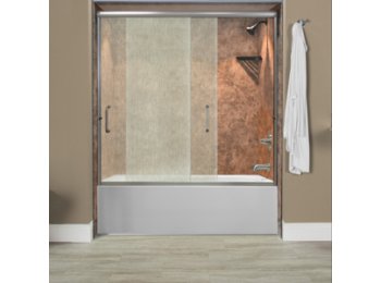 Liquid Accents Everest Shower Door 60 x 62 Brushed Nickel with 1/4 Rain Glass, (2) Vertical Handles