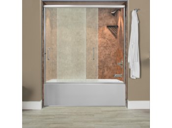 Liquid Accents Everest Shower Door 60 x 62 Chrome with 1/4 Rain Glass, (2) Vertical Handles