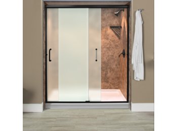 Liquid Accents Everest Shower Door 60 x 70 Matte Black with 1/4 Frosted Glass, (2) Vertical Handles