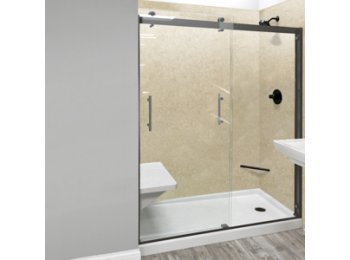 Liquid Accents 48X74 Denali Door Double Slider, Oil Rubbed Bronze, 5/16 inch Clear Glass, Vert. Handle