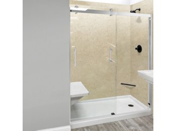 Liquid Accents 60X74 Denali Shower Door Double Slider, Chrome, 5/16 inch Clear Glass, Vertical Handle