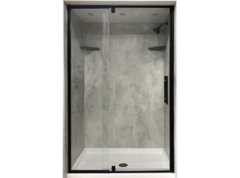 Liquid Accent Aries Adjustable Door- 44.5 inch To 47.5 inch x 72 inch Matte Black, 1/4 inch Clear, Ladder Pull Handle