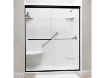 Liquid Accents Shower Door 60 x 70 Matte Black with S-Curve 1/4 Clear Glass, Two Towel Bars