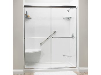 Liquid Accents Shower Door 72 x 70 Chrome with 1/4 Clear Glass, Two Towel Bars and Two Knobs