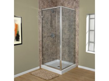 Liquid Accents 36X36 K2 Dbl Threshold Door, Brush Nickel, 1/4 inch Clear, Vert. Back-To-Back Handle